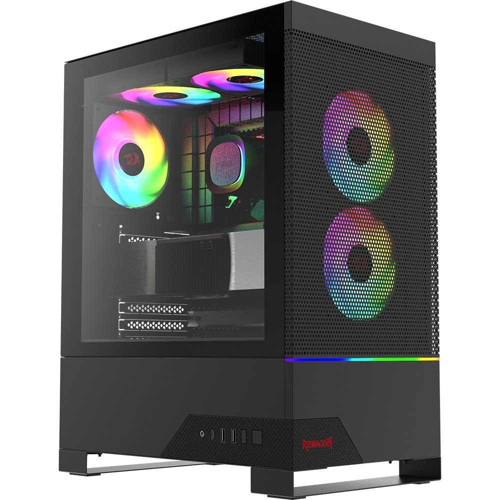 Gabinete Gamer Redragon Carbon, Mid Tower, RGB, ATX, Lateral em Vidro Temperado, Sem FANs, Preto - CA-610B Gabinete Gamer Redragon Carbon, Mid Tower, RGB, ATX, Lateral em Vidro Temperado, Sem FANs, Preto - CA-610B