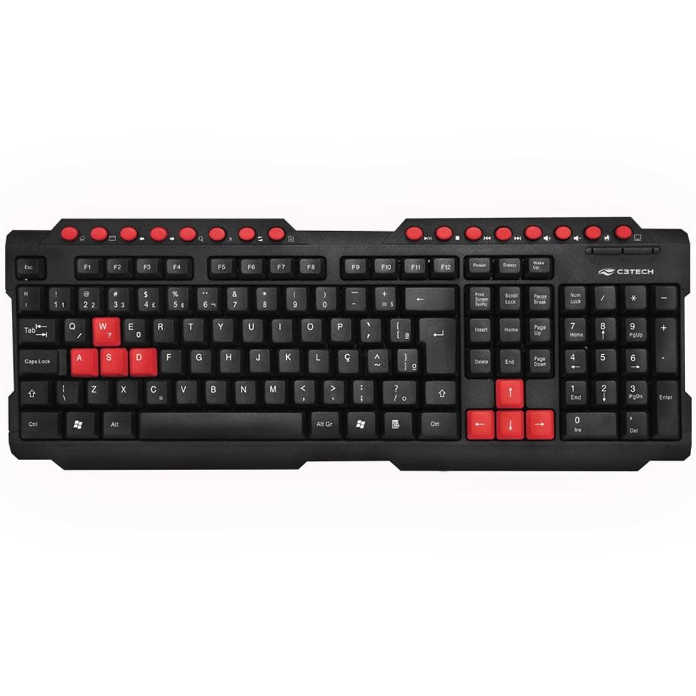 Kit Gamer C3Tech GK-20BK, Teclado, ABNT2, USB + Mouse, 1200DPI, USB, Preto e Vermelho