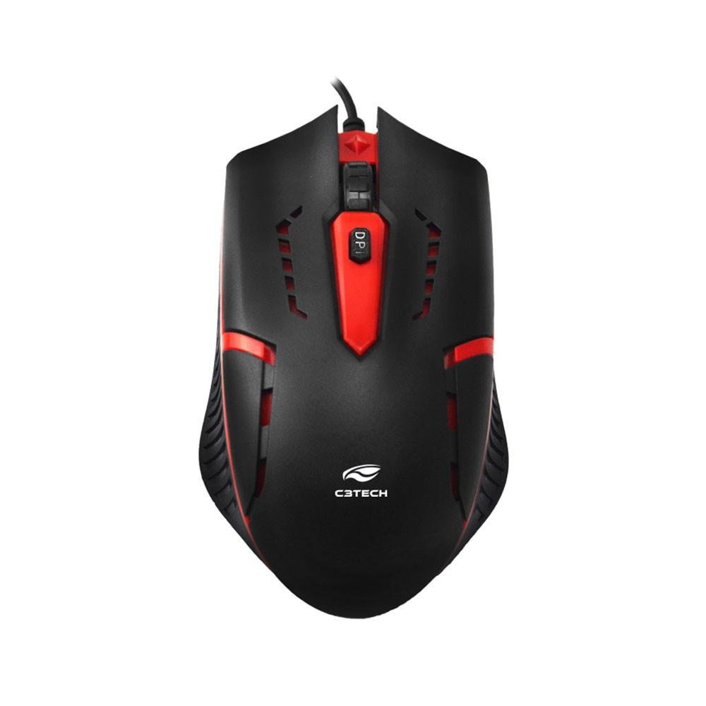 Kit Gamer C3Tech GK-20BK, Teclado, ABNT2, USB + Mouse, 1200DPI, USB, Preto e Vermelho