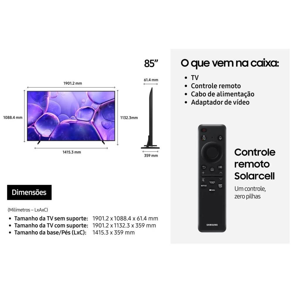 Smart TV 85" Samsung Crystal UHD 85U8600F 4K Tizen 3 HDMI Smart TV 85" Samsung Crystal UHD 85U8600F 4K Tizen 3 HDMI