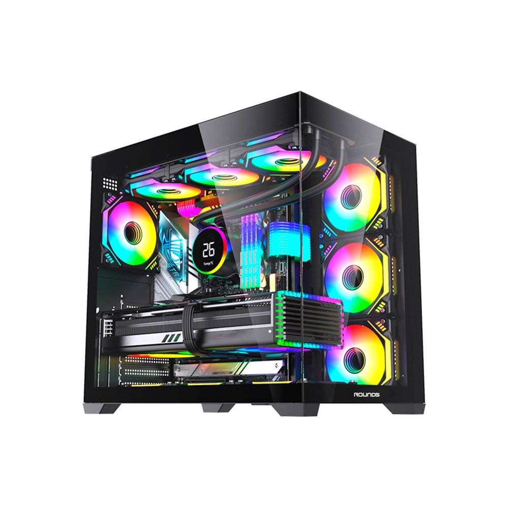 Gabinete Gamer Round5 Genos, Mid Tower, ATX, Aquário, Frontal e Lateral em Vidro, Preto - R5-GENOS-B-2189