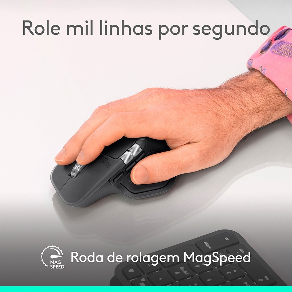 Mouse Sem Fio Logitech MX Master 4, Sensação Tátil do Haptic Feedback, USB-C, Bluetooth,Cinza Claro - 910-007566