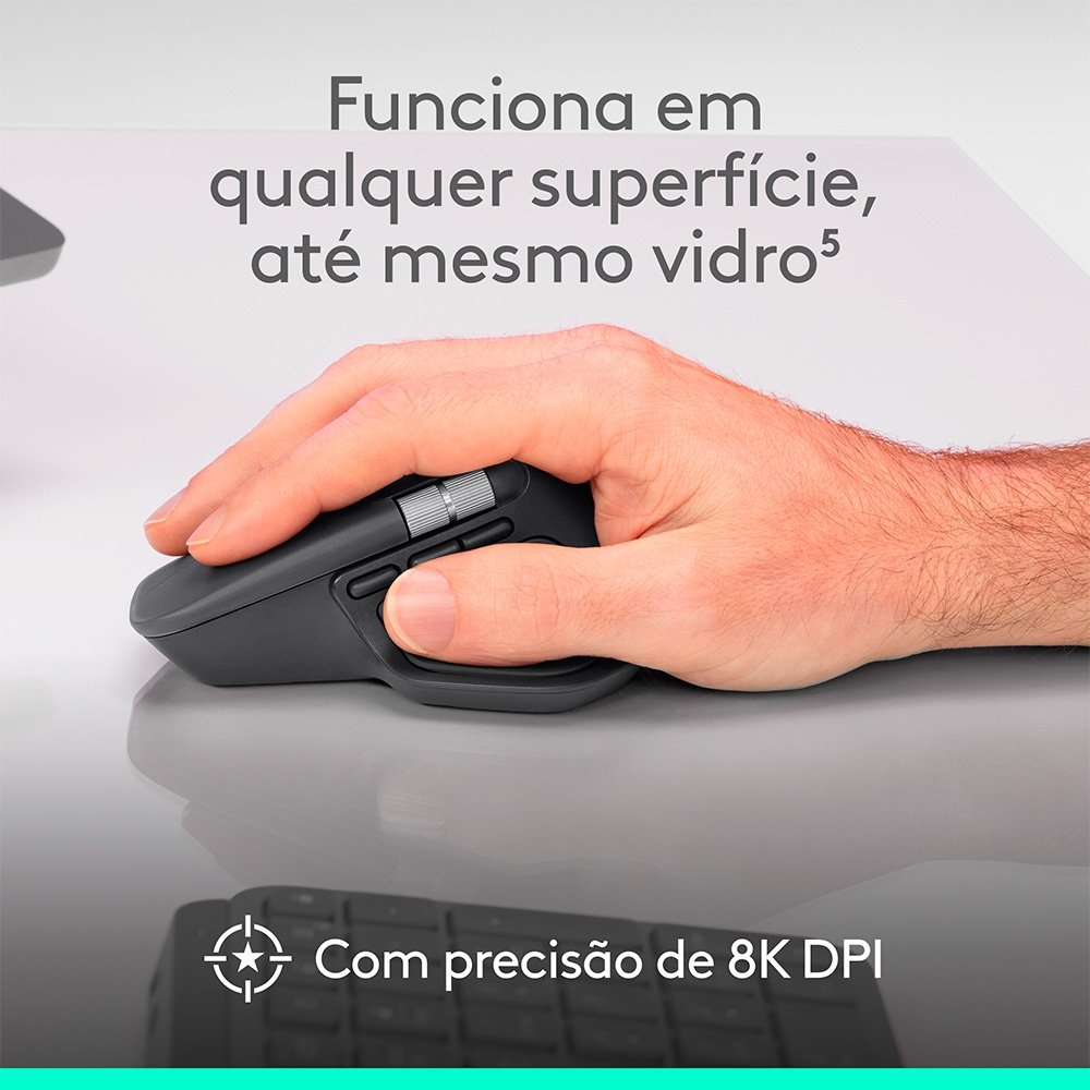 Mouse Sem Fio Logitech MX Master 4, Sensação Tátil do Haptic Feedback, USB-C, Bluetooth,Cinza Claro - 910-007566