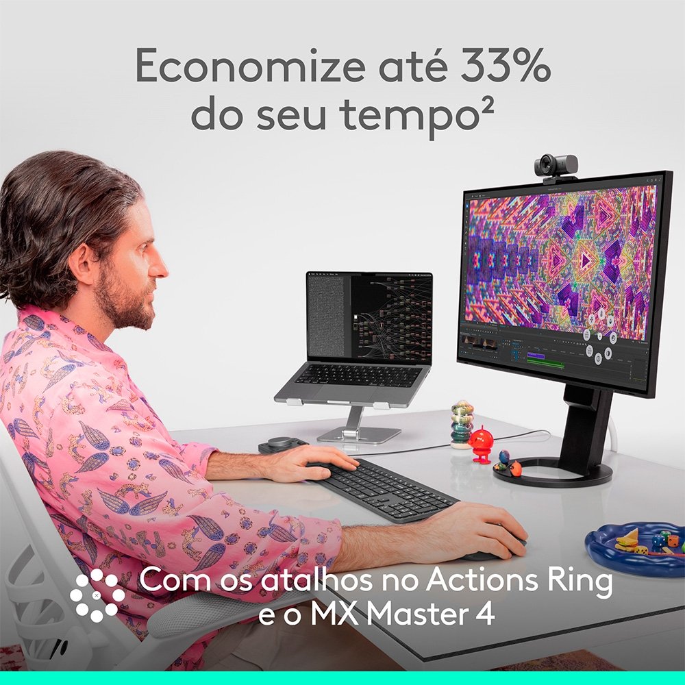 Mouse Sem Fio Logitech MX Master 4, Sensação Tátil do Haptic Feedback, USB-C, Bluetooth,Cinza Claro - 910-007566