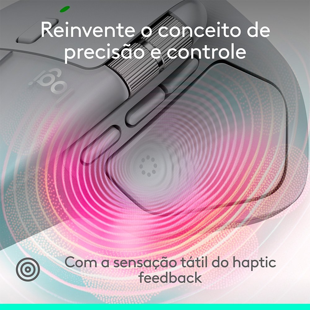 Mouse Sem Fio Logitech MX Master 4, Sensação Tátil do Haptic Feedback, USB-C, Bluetooth,Cinza Claro - 910-007566