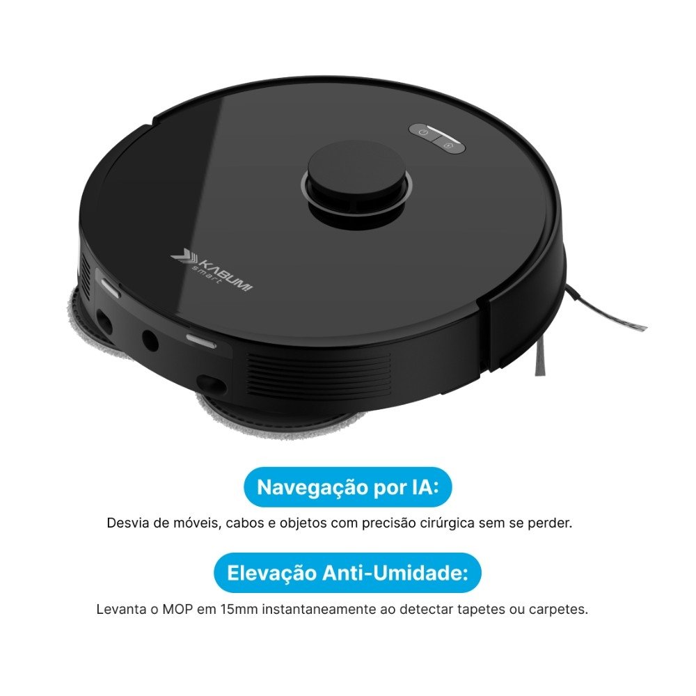 Robô Aspirador e passa pano KABUM! smart K4000, Base Autolimpante, MOP Duplo Extensível, IA, 20000Pa, 127V, Preto - KSAR400010PT