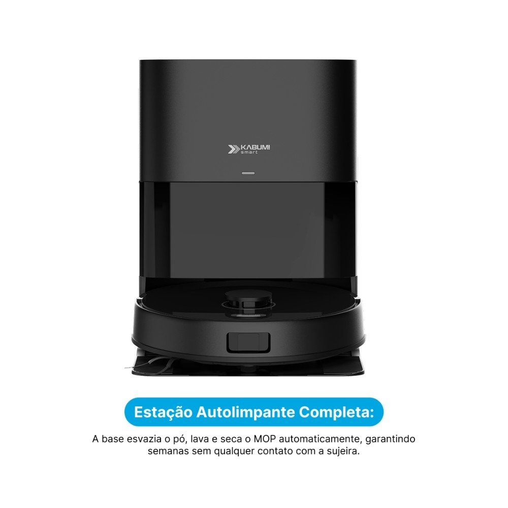 Robô Aspirador e passa pano KABUM! smart K4000, Base Autolimpante, MOP Duplo Extensível, IA, 20000Pa, 127V, Preto - KSAR400010PT