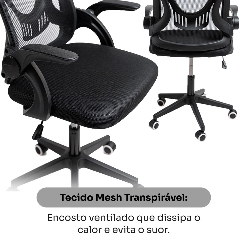 Cadeira de Escritório Husky First, Braço Retrátil, Até 120kg, Mesh, Reclínio Até 100º, Butterfly, Ajuste de Altura, Preto - HCO100PT Cadeira de Escritório Husky First, Braço Retrátil, Até 120kg, Mesh, Reclínio Até 100º, Butterfly, Ajuste de Altura, Preto - HCO100PT