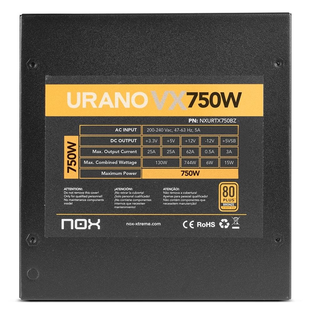 Fonte Nox Urano, 750W, 80 Plus Bronze - NXURVX750BZ | KaBuM!