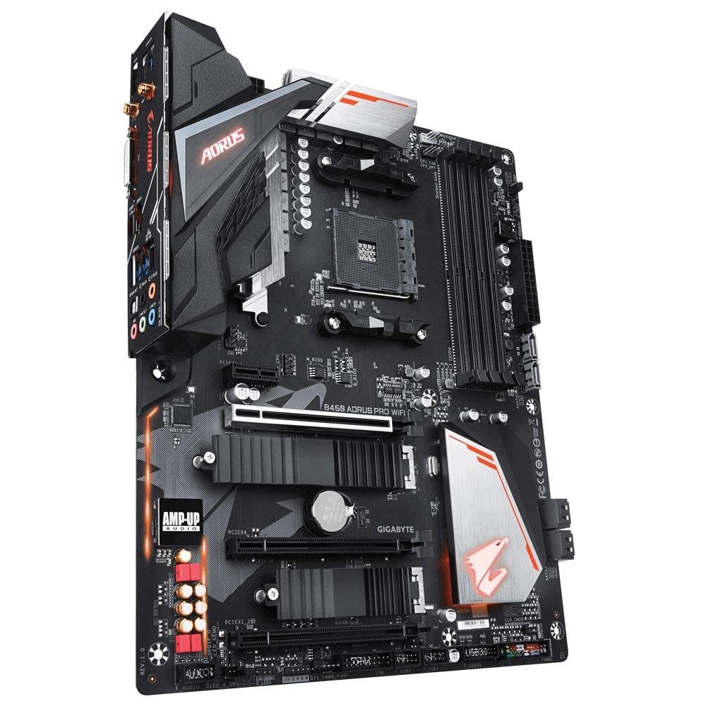 Placa-Mãe Gigabyte Aorus B450 Aorus Pro Wi-Fi, AMD AM4, ATX, DDR4, Preto Placa-Mãe Gigabyte Aorus B450 Aorus Pro Wi-Fi, AMD AM4, ATX, DDR4, Preto