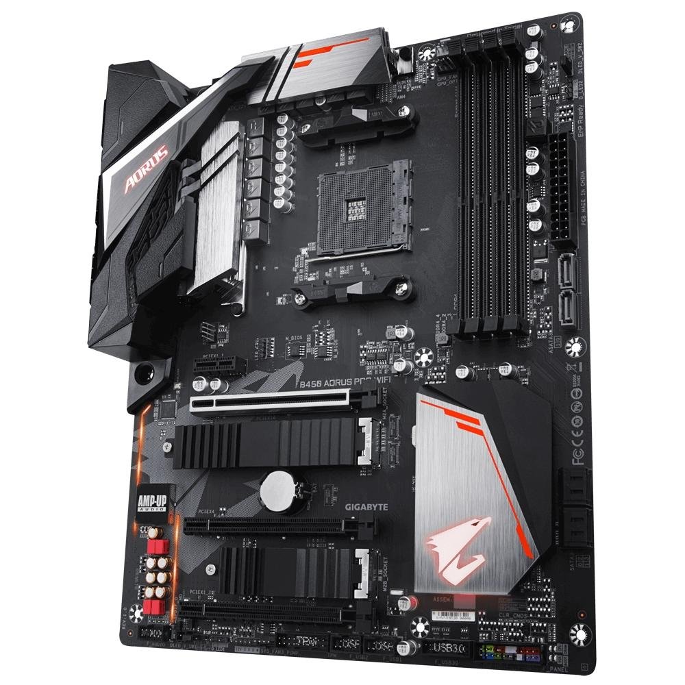 Placa-Mãe Gigabyte Aorus B450 Aorus Pro Wi-Fi, AMD AM4, ATX, DDR4, Preto Placa-Mãe Gigabyte Aorus B450 Aorus Pro Wi-Fi, AMD AM4, ATX, DDR4, Preto