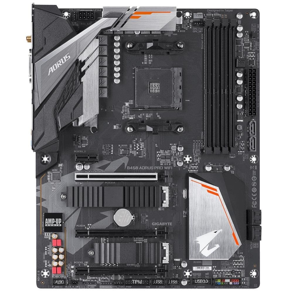 Placa-Mãe Gigabyte Aorus B450 Aorus Pro Wi-Fi, AMD AM4, ATX, DDR4, Preto Placa-Mãe Gigabyte Aorus B450 Aorus Pro Wi-Fi, AMD AM4, ATX, DDR4, Preto