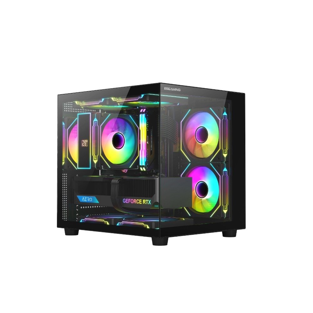 Gabinete Gamer Esgaming EBOX, Mid Tower, M-ATX, Frontal e Lateral em Vidro Temperado, Sem Fans, Preto - 8001 Gabinete Gamer Esgaming EBOX, Mid Tower, M-ATX, Frontal e Lateral em Vidro Temperado, Sem Fans, Preto - 8001
