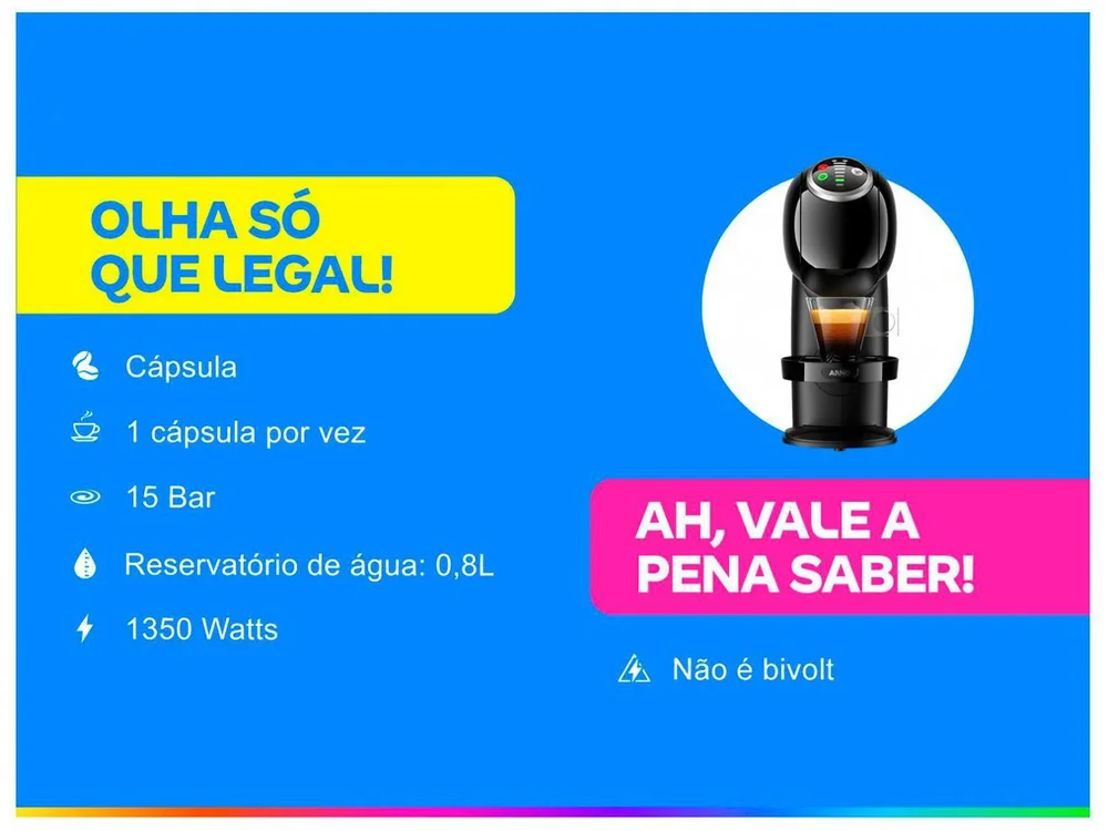 Cafeteira Arno Nescafé Dolce Gusto Genio S Plus, 110V, Preta - DGS2 Cafeteira Arno Nescafé Dolce Gusto Genio S Plus, 110V, Preta - DGS2