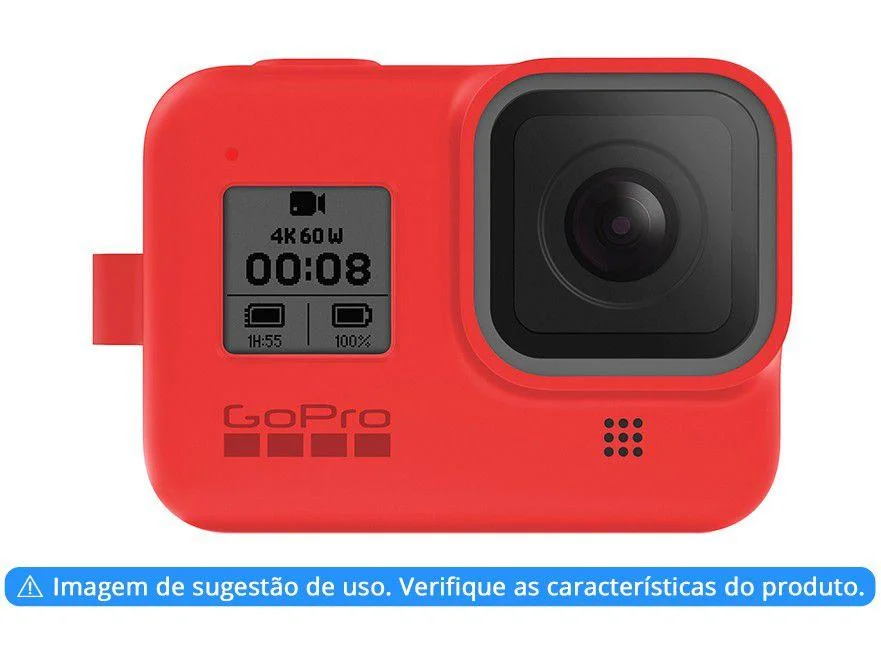 Capa Silicone Gopro Hero 8 + Cordão Ajustável - Sleeve + Lanyard Cor Vermelho