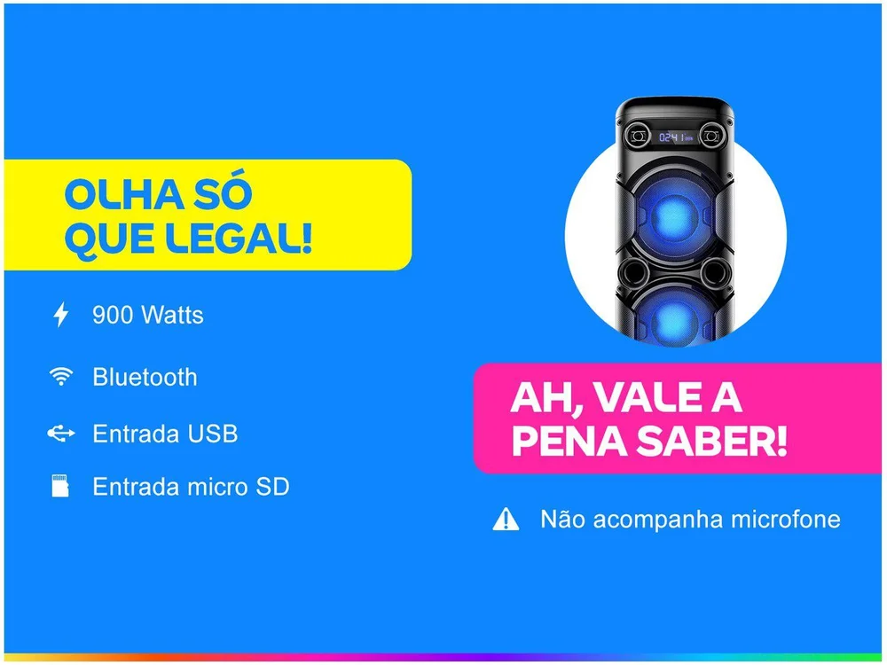 Caixa de Som Mini Torre 900w Bt/aux/usb/fm Sp380 Caixa de Som Mini Torre 900w Bt/aux/usb/fm Sp380