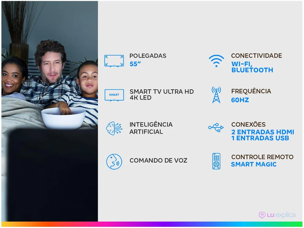Smart TV LED LG 55 Polegadas 4K UHD, HDR, Wi-Fi, Bluetooth, 1 USB, 2 HDMI, Comando Voz, Inteligência Artificial, Google, Alexa - 55UP7550PSF.BWZ Smart TV LED LG 55 Polegadas 4K UHD, HDR, Wi-Fi, Bluetooth, 1 USB, 2 HDMI, Comando Voz, Inteligência Artificial, Google, Alexa - 55UP7550PSF.BWZ