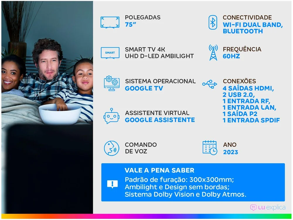 Smart Tv 75 Polegadas Philips Ambilight LED 4K UHD, 4 HDMI, 2 USB, WiFi, 60Hz, Prata - 75pug7908/78 Smart Tv 75 Polegadas Philips Ambilight LED 4K UHD, 4 HDMI, 2 USB, WiFi, 60Hz, Prata - 75pug7908/78
