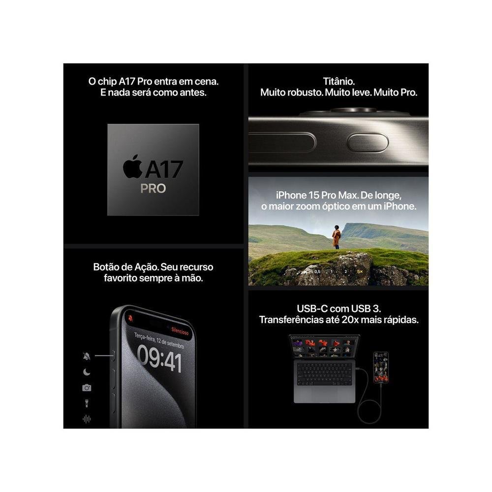 Apple iPhone 15 Pro 128GB Titânio Preto 6,1
