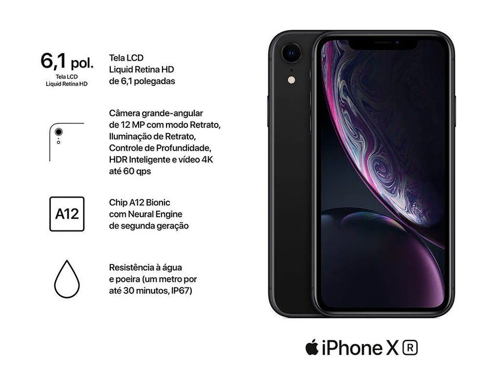 iPhone XR Apple 64GB Preto 6,1? 12MP iOS