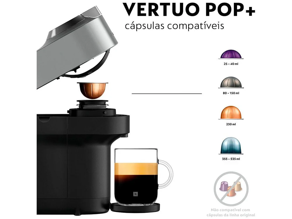 Cafeteira Nespresso Vertuo POP+ GCV6BR Titânio GCV