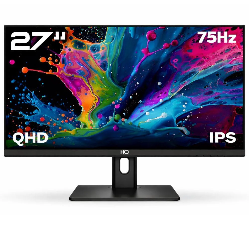 Monitor Hq Pro 27”, Ips, 1ms, Qhd 2560x1440, Ergonômico, Ajuste De Altura E Rotação, HDMI + Dp Frameless Hq27aj75