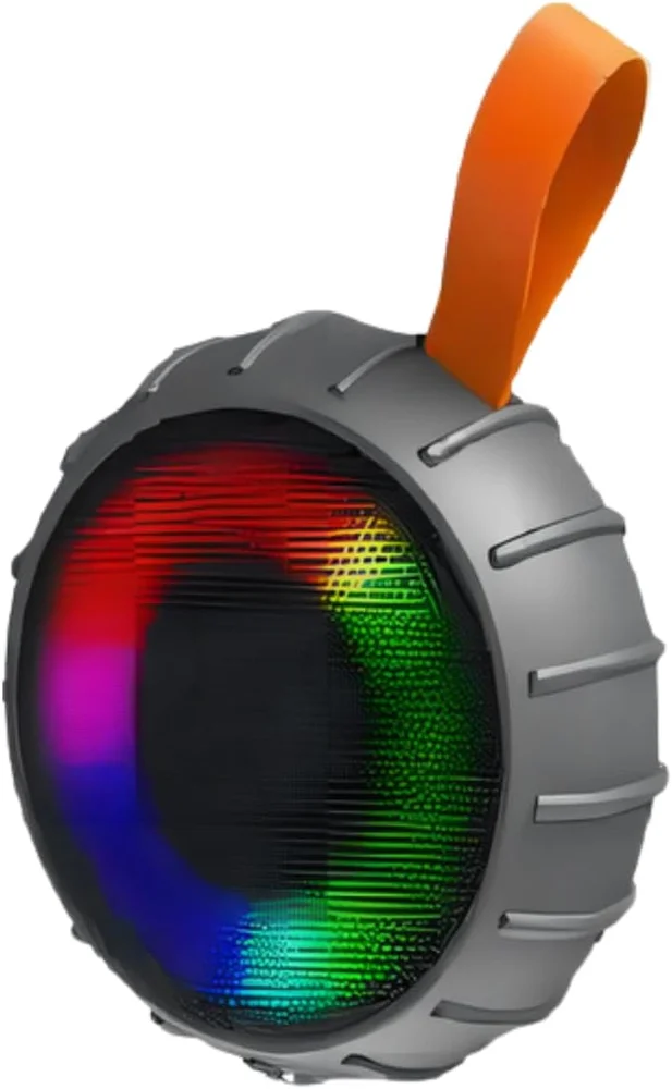 Caixa De Som Portátil Bluetooth A Prova D'água Com Alça E LED E Rádio Fm Cinza