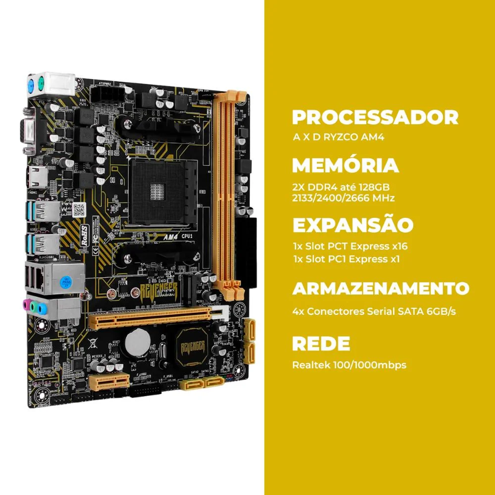 Placa Mãe Am4 Ddr4 M.2 Nvme PCi-e X16 Sata 6gb/s Para Desempenho Jogos E Aplicações Profissionais