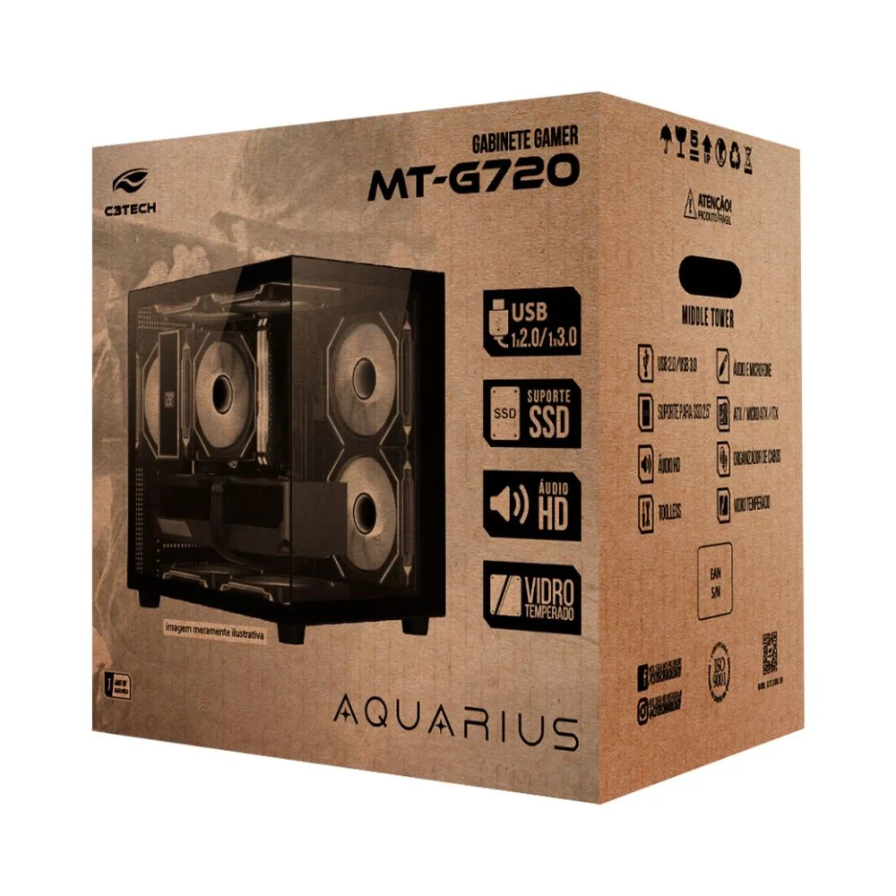 Gabinete Gamer Aquário C3tech Mt-g720bk - Vidro Temperado - Até 7 Fans - Micro Atx - Preto Gabinete Gamer Aquário C3tech Mt-g720bk - Vidro Temperado - Até 7 Fans - Micro Atx - Preto