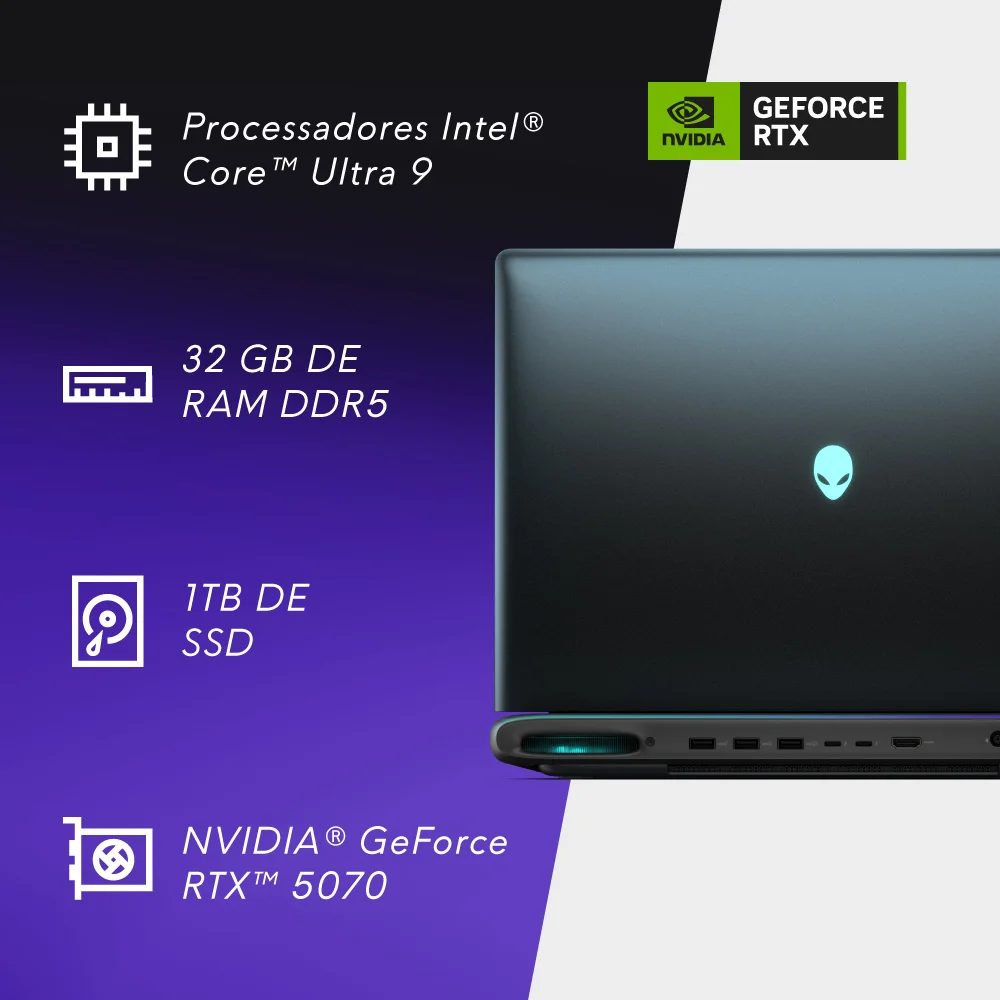 Notebook Gamer Dell Alienware 16 Área-51 Aa1625 Aa16-c9275hx-m10 16"" Wqxga Intel Core Ultra 9 32gb 1TB RTX5070 Win11 - view 2