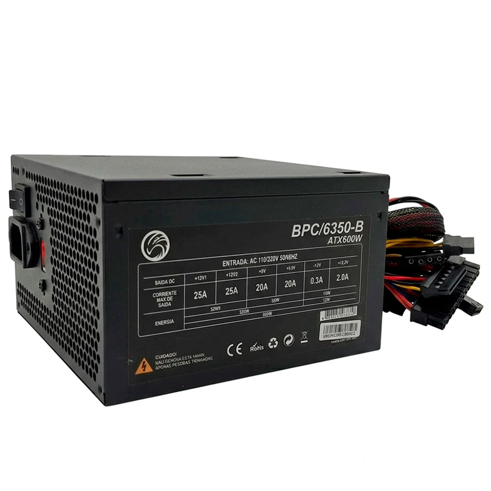 Fonte Brazil PC 600w Real, Bivolt, Com Cabo De Energia, Cooler 120mm - Bpc-6350-b Fonte Brazil PC 600w Real, Bivolt, Com Cabo De Energia, Cooler 120mm - Bpc-6350-b