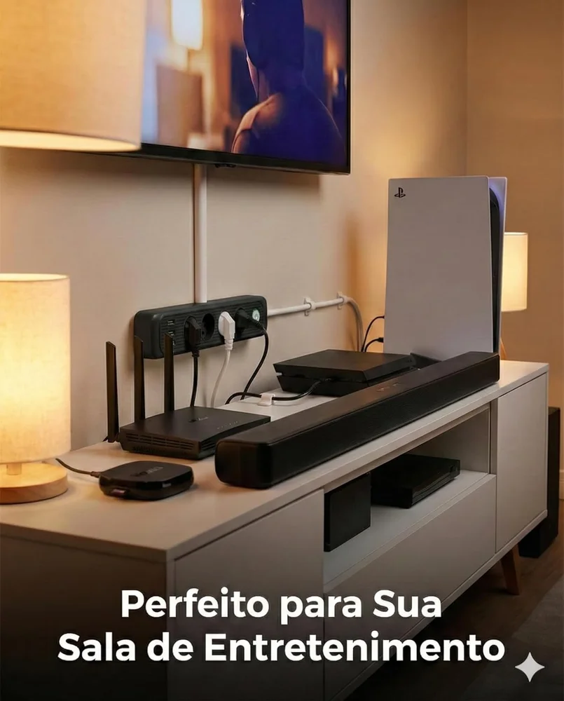 Régua  Energia 5 Tomadas + Usb  Tipo-c Cabo 2m  Filtro Linha