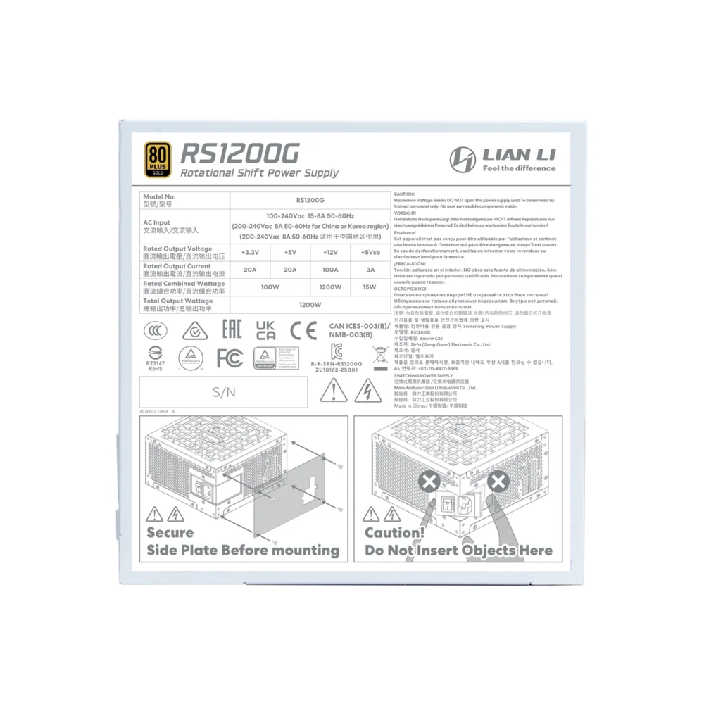 4718466022578 - Fonte Gamer Lian Li 80 Plus Gold 1200 Watts Rs1200g Wh Br Branco