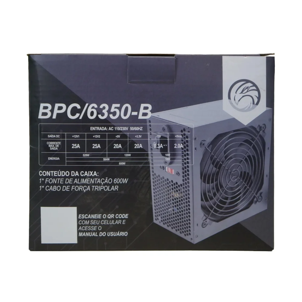 Fonte De Alimentação Para PC Brazil PC Bpc/6350 600w Preta 115v/230v Fonte De Alimentação Para PC Brazil PC Bpc/6350 600w Preta 115v/230v