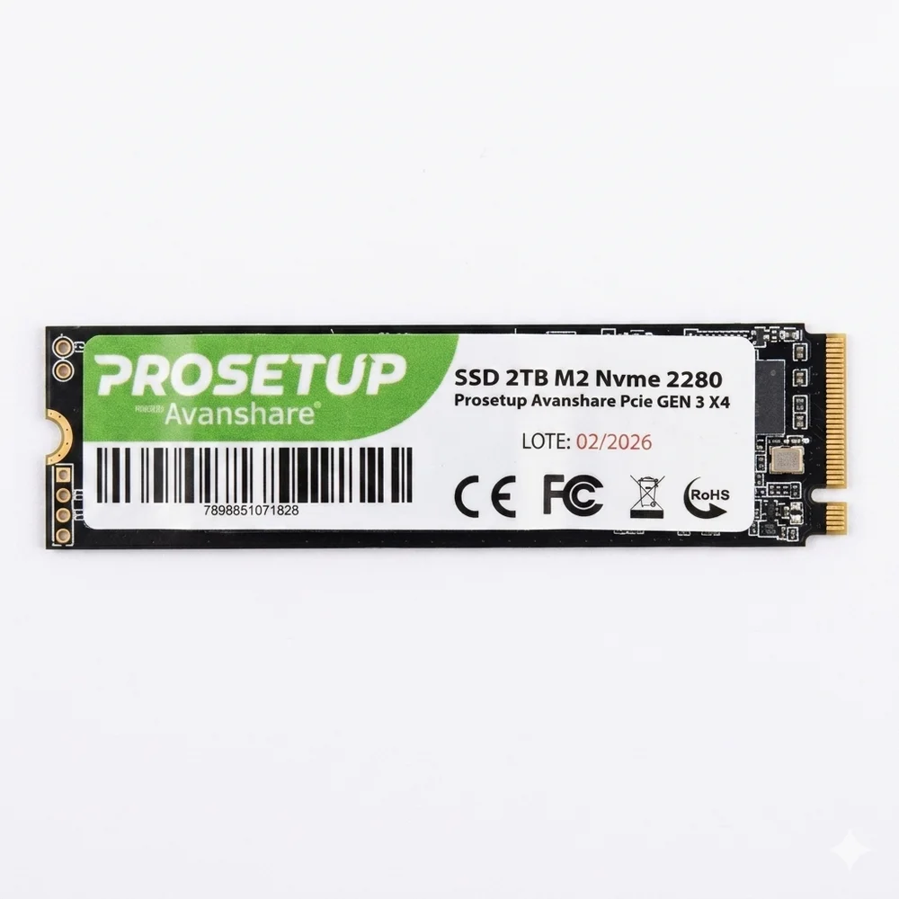 SSD 2TB M2 Nvme 2280 Prosetup Avanshare PCie Gen 3 X4 Leitura 1700mb/s Gravacao 1100mb/s SSD 2TB M2 Nvme 2280 Prosetup Avanshare PCie Gen 3 X4 Leitura 1700mb/s Gravacao 1100mb/s