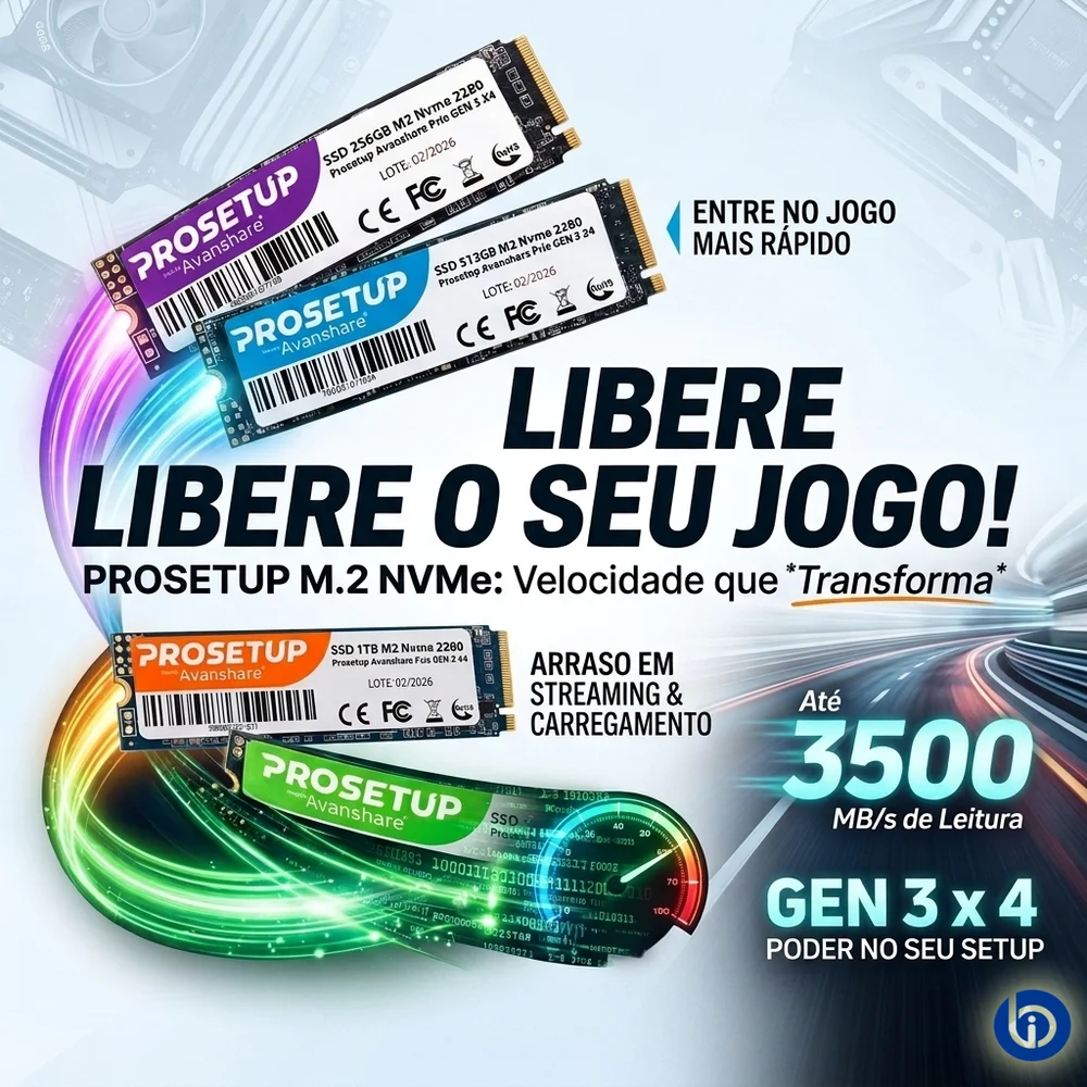 SSD 2TB M2 Nvme 2280 Prosetup Avanshare PCie Gen 3 X4 Leitura 1700mb/s Gravacao 1100mb/s SSD 2TB M2 Nvme 2280 Prosetup Avanshare PCie Gen 3 X4 Leitura 1700mb/s Gravacao 1100mb/s