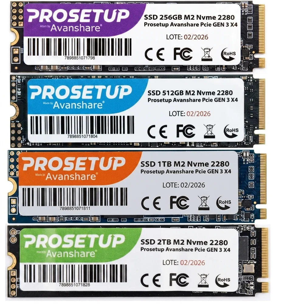 SSD 2TB M2 Nvme 2280 Prosetup Avanshare PCie Gen 3 X4 Leitura 1700mb/s Gravacao 1100mb/s SSD 2TB M2 Nvme 2280 Prosetup Avanshare PCie Gen 3 X4 Leitura 1700mb/s Gravacao 1100mb/s
