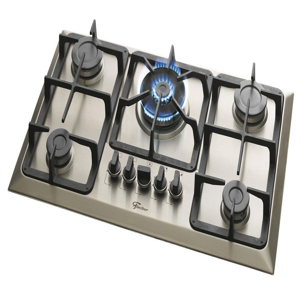 Fogão Cooktop Fischer 5 Bocas Tripla Chama, Bivolt, Mesa Inox 2367854121