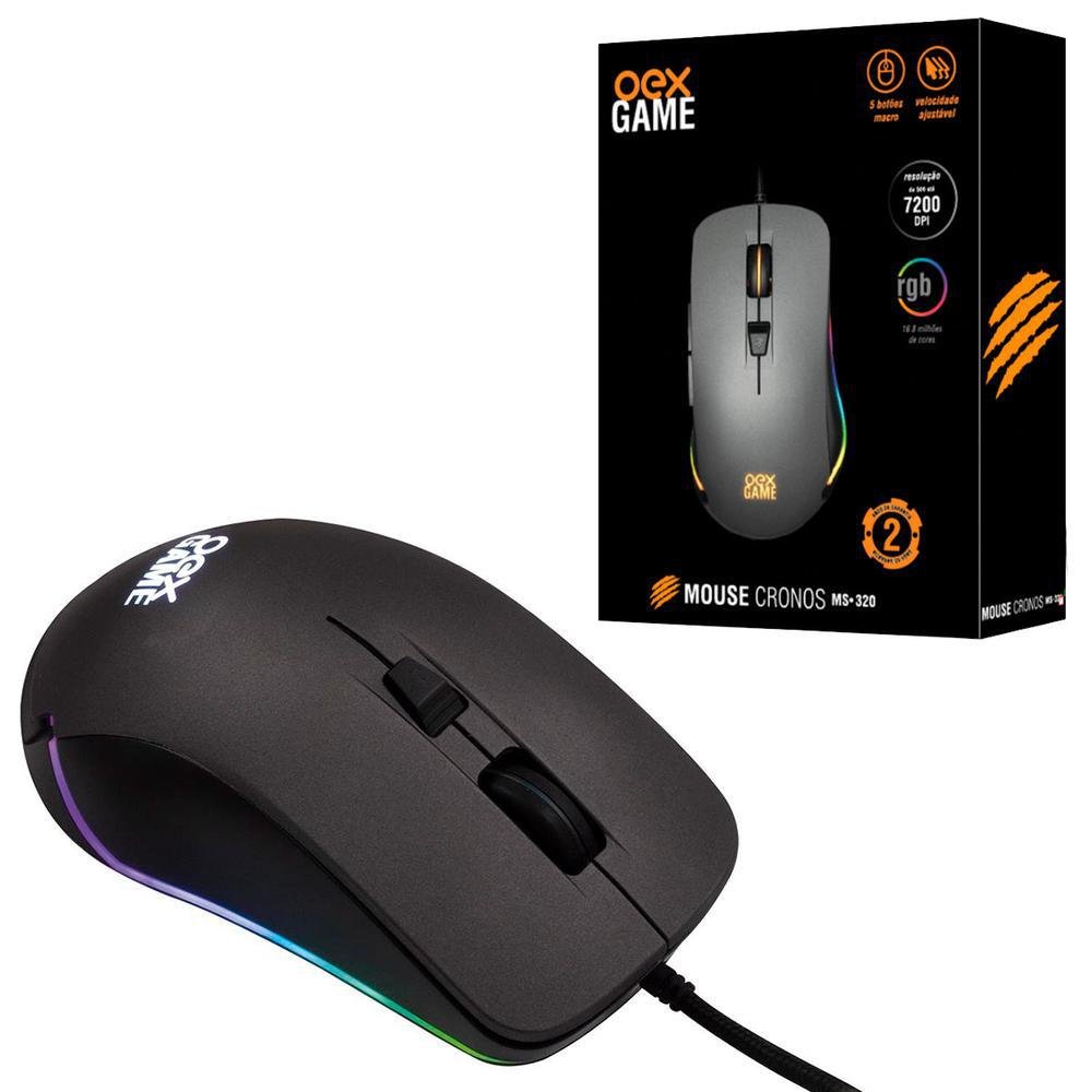 Mouse Gamer Oex Cronos, USB, 7200 DPI, LED RGB, 5 Botões, Sensor Pixart