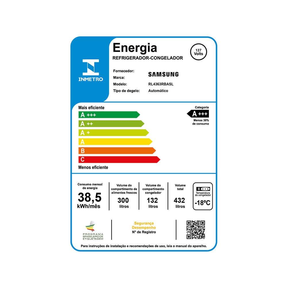 Geladeira Samsung Frost Free Duplex BOTTOM BAROSA com Smart Sensor e Dispenser de Água 432L Inox Look 110V