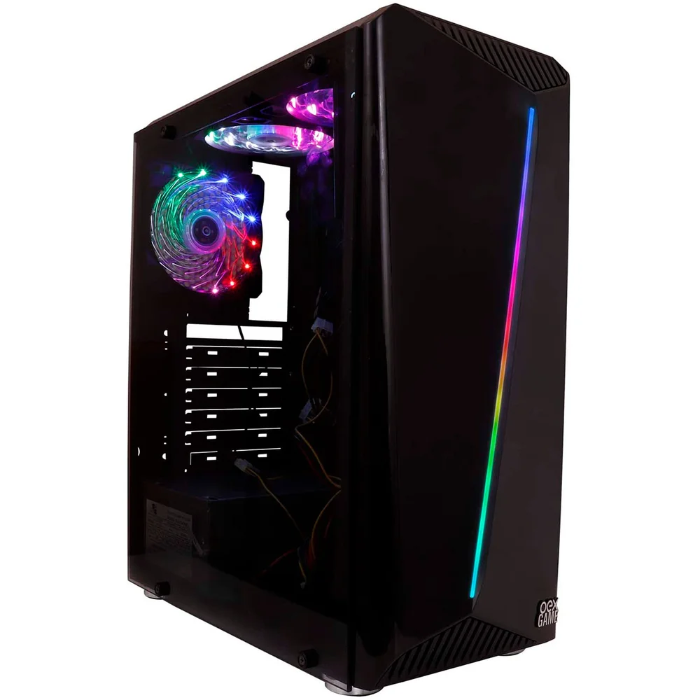Gabinete Gamer Oex Gh200 Game Shelter, Preto, Mid Tower, RGB, Com Fan, Lateral Em Vidro Gabinete Gamer Oex Gh200 Game Shelter, Preto, Mid Tower, RGB, Com Fan, Lateral Em Vidro