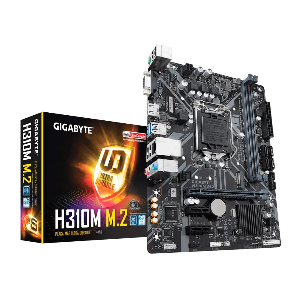 Placa-Mãe Gigabyte H310M-M.2, Intel LGA 1151, Micro ATX, DDR4, Preto Placa-Mãe Gigabyte H310M-M.2, Intel LGA 1151, Micro ATX, DDR4, Preto