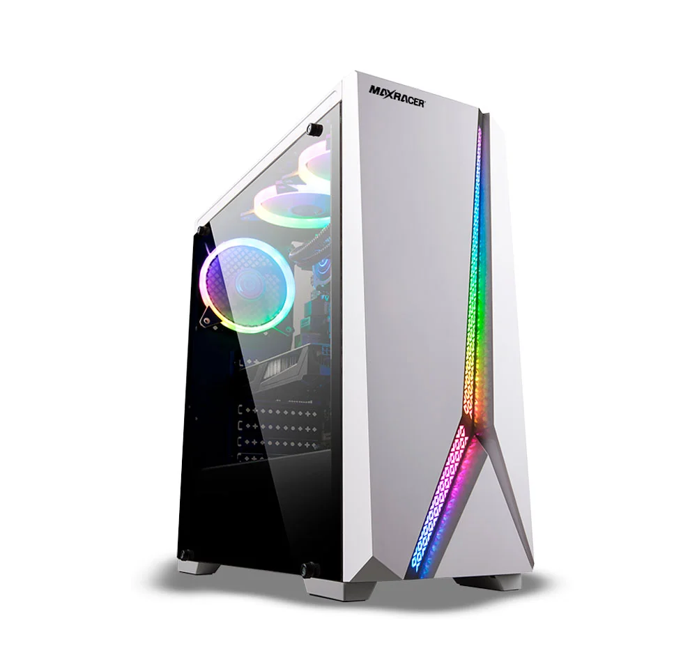 Gabinete Gamer Maxracer, Led RGB, Lateral Vidro Temperado, 1 Cooler, Branco