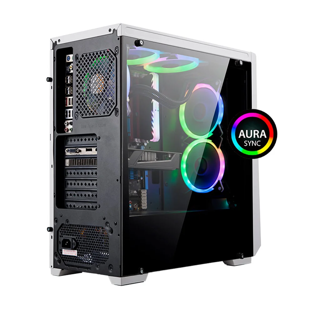 Gabinete Gamer Maxracer, Led RGB, Lateral Vidro Temperado, 1 Cooler, Branco