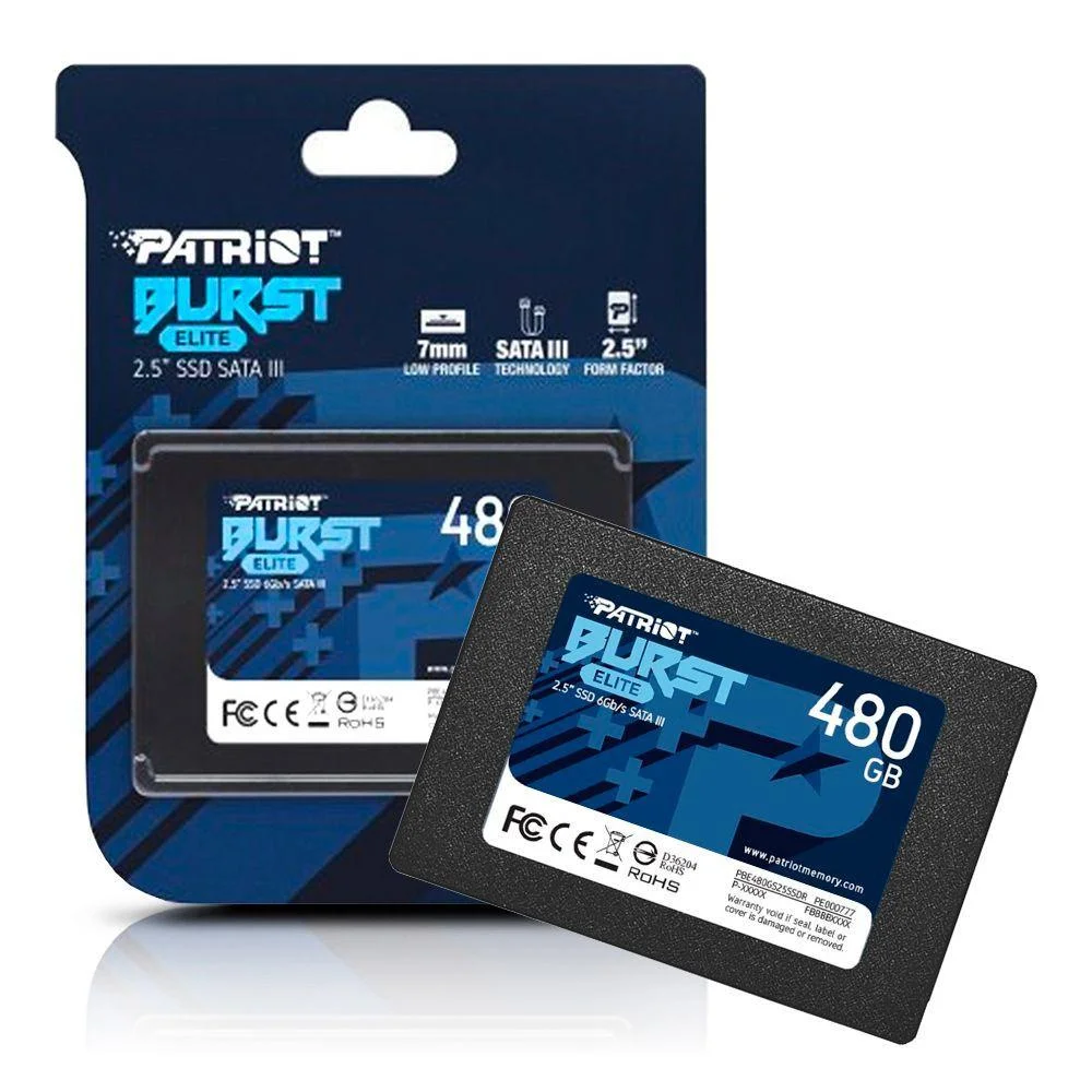 SSD 480GB Patriot Burst Elite, Sata Iii 6GB/s, Leitura 450MB/s, Gravação 320MB/s - Pbe480gs25ssdr