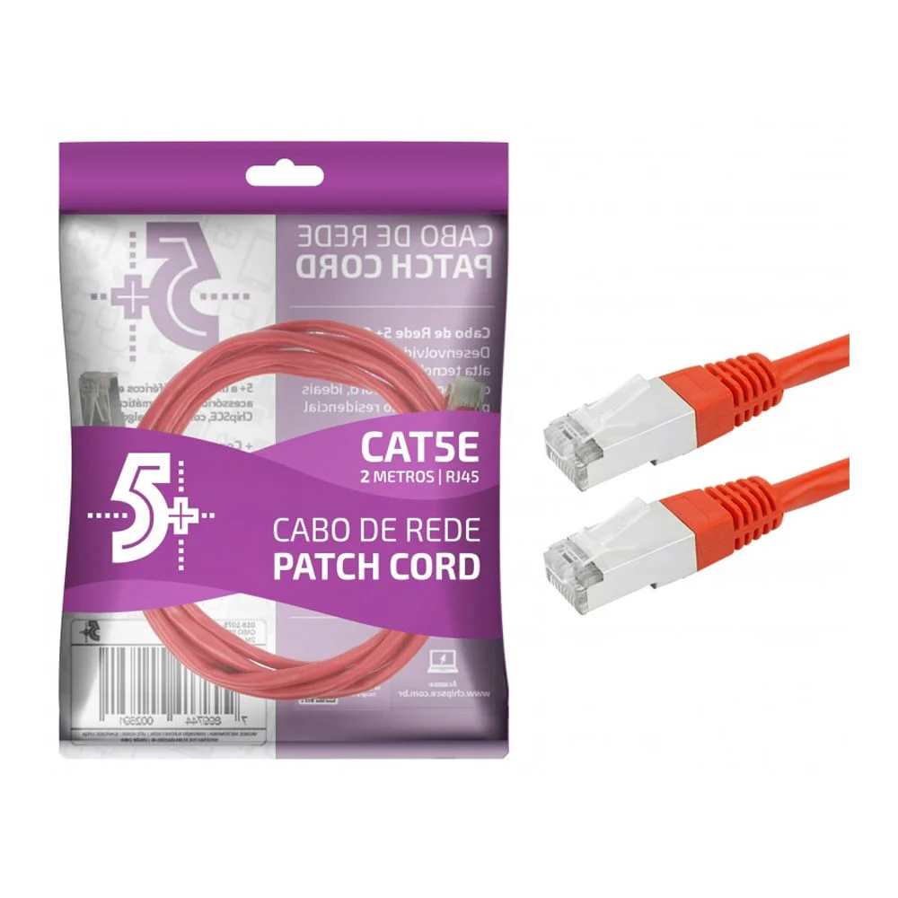 Cabo De Rede Patch Cord Cat5e Ftp Blindado 2m - Vermelho