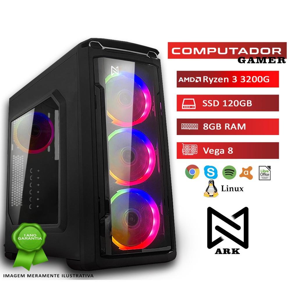 Computador Pc Gamer Powered By Asus Amd Ryzen 3 3200g 8gb Ssd 120gb Radeon Vega 8 Linux - Ark Computador Pc Gamer Powered By Asus Amd Ryzen 3 3200g 8gb Ssd 120gb Radeon Vega 8 Linux - Ark