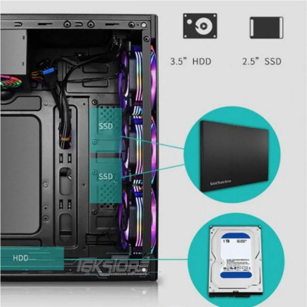 Gabinete Gamer Hayom C/ 4 Fans Rgb Lateral E Frontal Em Vidro Usb 3.0 - Gb1701 Gabinete Gamer Hayom C/ 4 Fans Rgb Lateral E Frontal Em Vidro Usb 3.0 - Gb1701