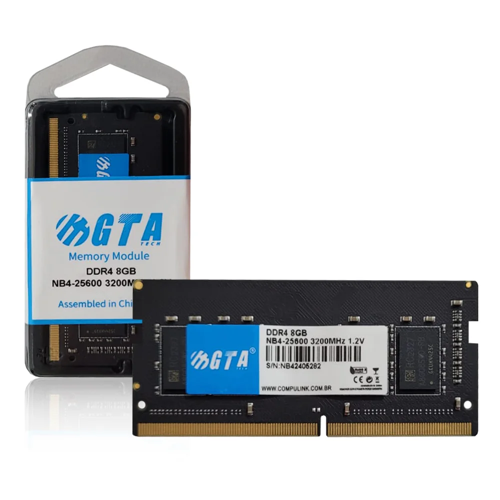 Memória RAM Para Notebook GTA Tech, 8GB, 3200MHz, DDR4, CL22, 1.2V, SODIMM - GT8G3200L20N Memória RAM Para Notebook GTA Tech, 8GB, 3200MHz, DDR4, CL22, 1.2V, SODIMM - GT8G3200L20N