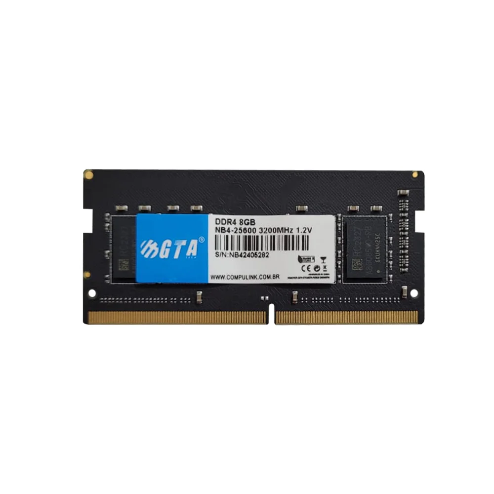 Memória RAM Para Notebook GTA Tech, 8GB, 3200MHz, DDR4, CL22, 1.2V, SODIMM - GT8G3200L20N Memória RAM Para Notebook GTA Tech, 8GB, 3200MHz, DDR4, CL22, 1.2V, SODIMM - GT8G3200L20N